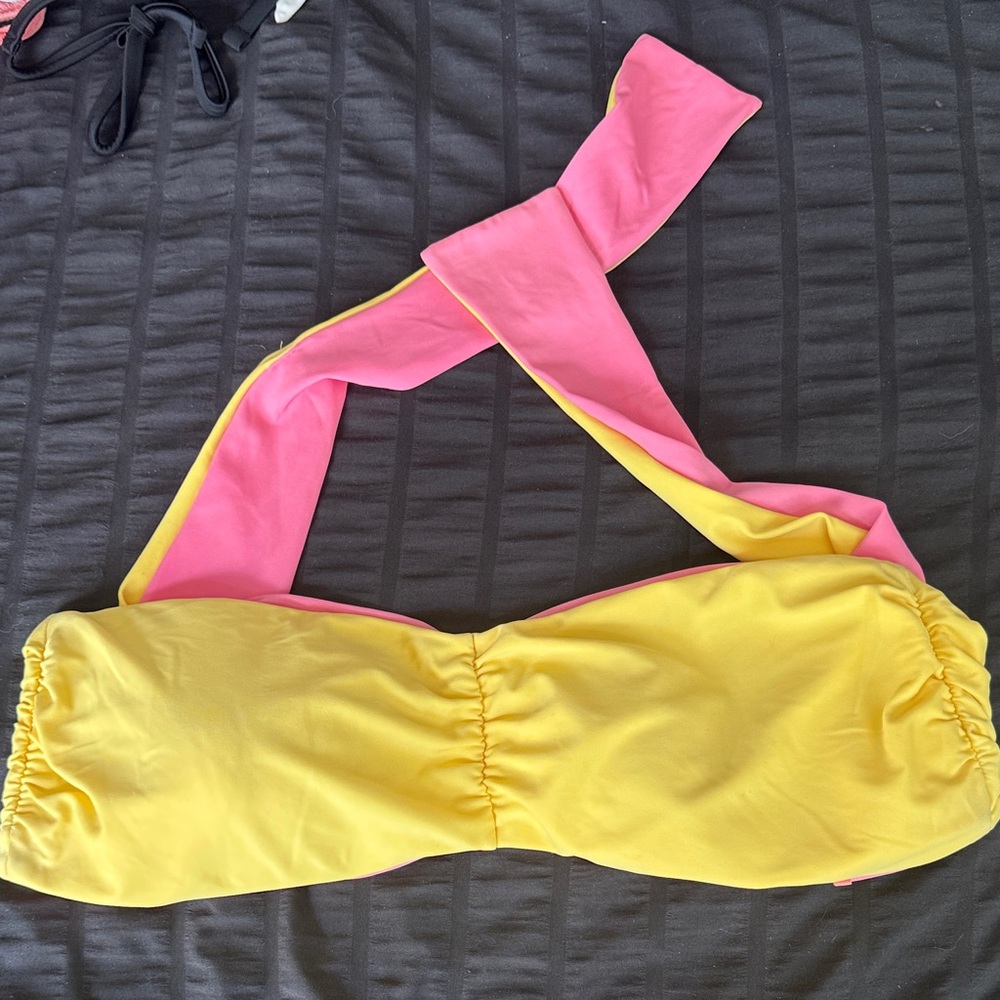 Aerie Pink and Yellow Bikini Top